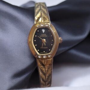 Vintage Sarah Coventry Supreme Black Gold Etched Diamond CZ Women's Watch